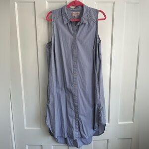 Philosophy size 1X Striped blue & white Dress with Red Accent Thread Lagenlook